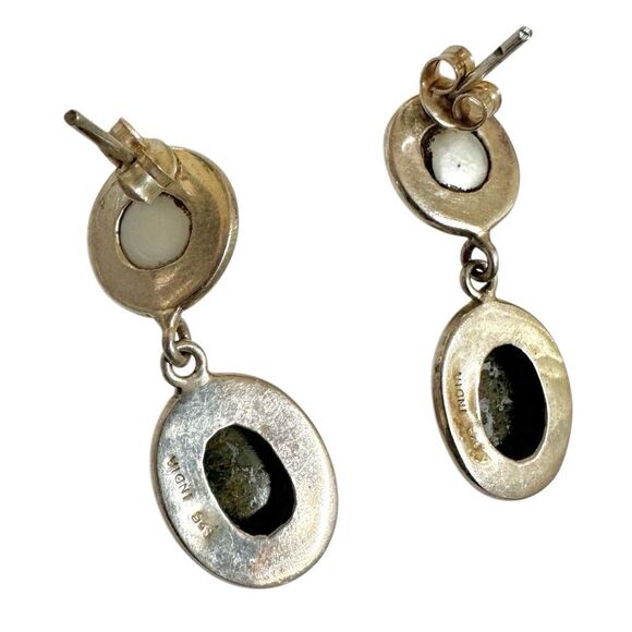 Sterling silver pearl and serpentine drop earrings - Picture 8 of 13